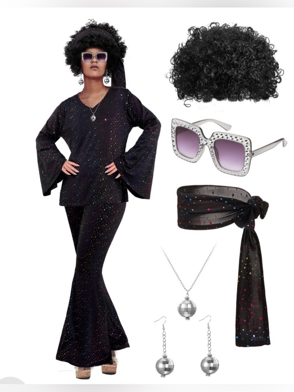 70’s Womens Disco Queen Full Costume Size XL Halloween Cosplay Couples New